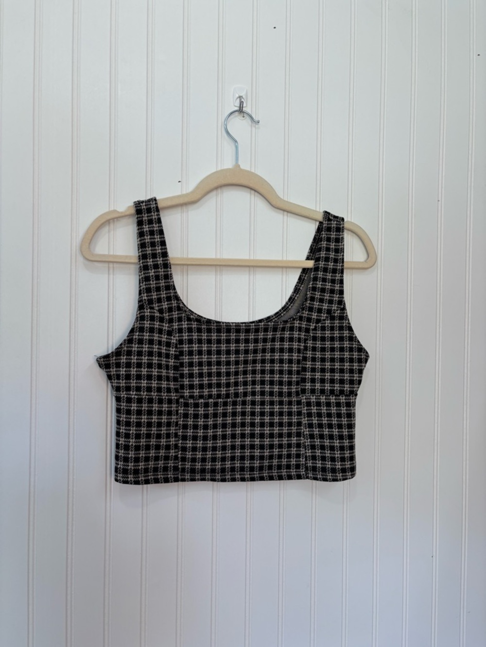 Pink Rose grunge emo Black & White Plaid Cropped Tank Top